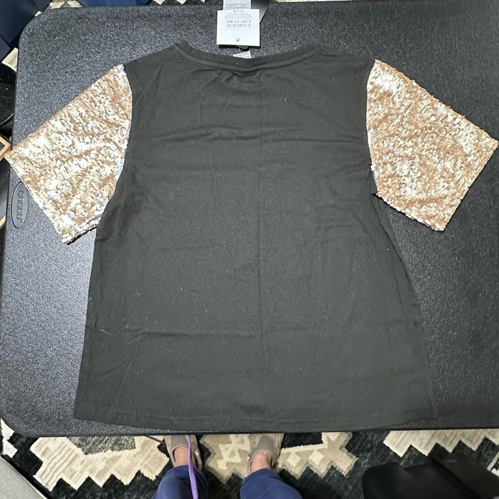 Black and Gold Sequin Sleeve 'Saints' Women's Tunic - Picture 5 of 6